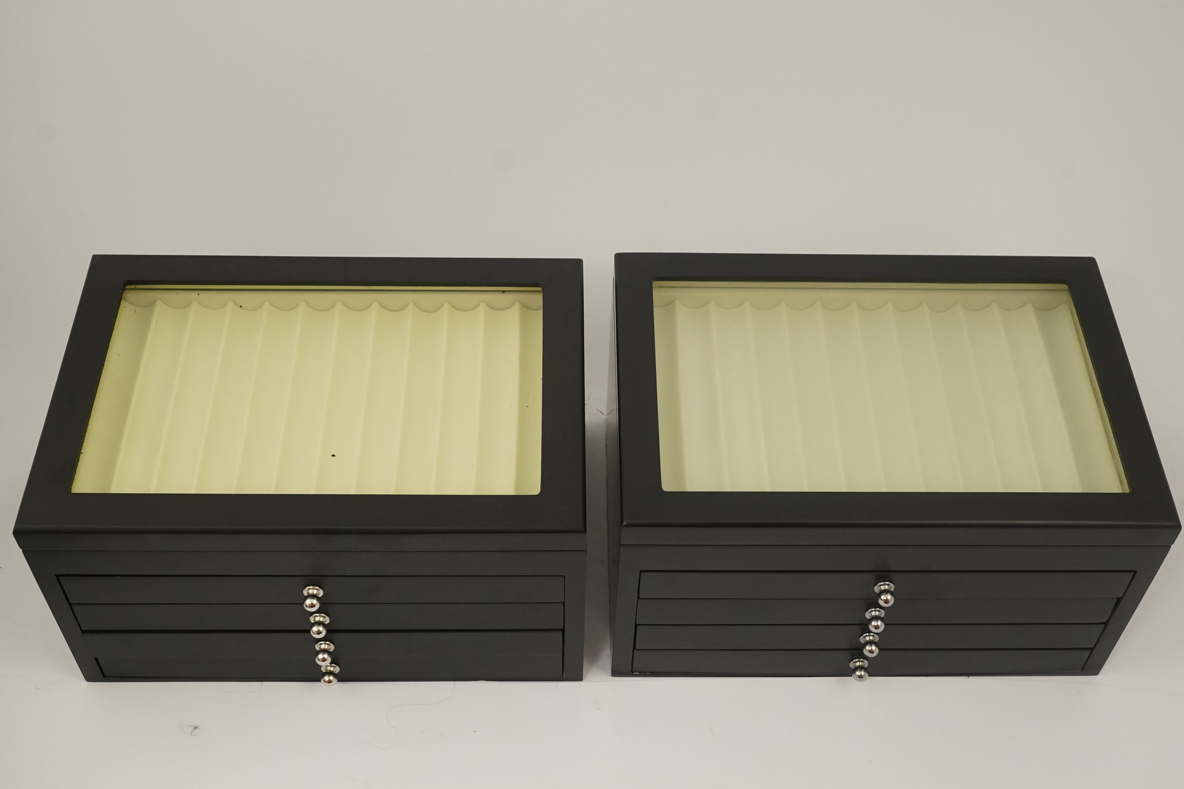 Two fountain pen collector cases, ebony finish, each case holds fifty six pens